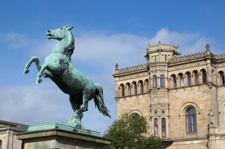 bronze statue of the Saxon Steed in front of Leibniz University in Hannover, Germany